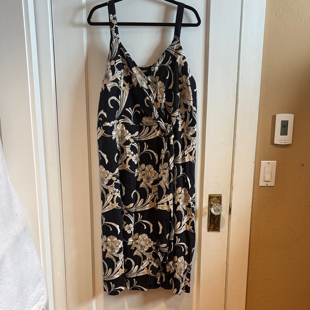 Soft Surroundings Black Dress with Gold Floral Print, Midi 3X